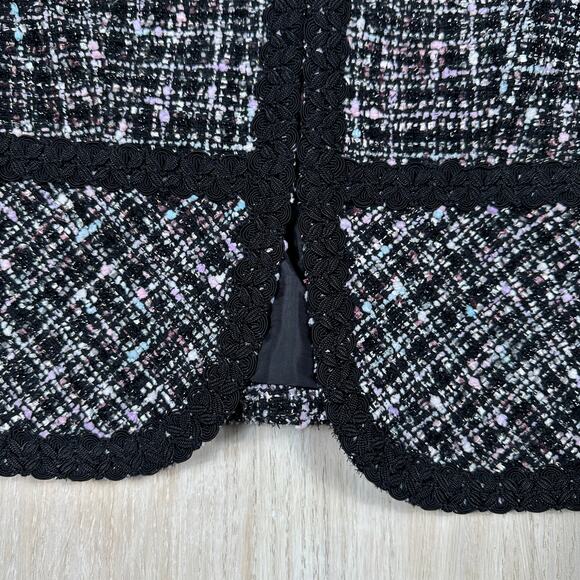 Tahari Black Multicolor Tweed Cropped Elegant Work Open Front Blazer Jacket 12 - Picture 5 of 14